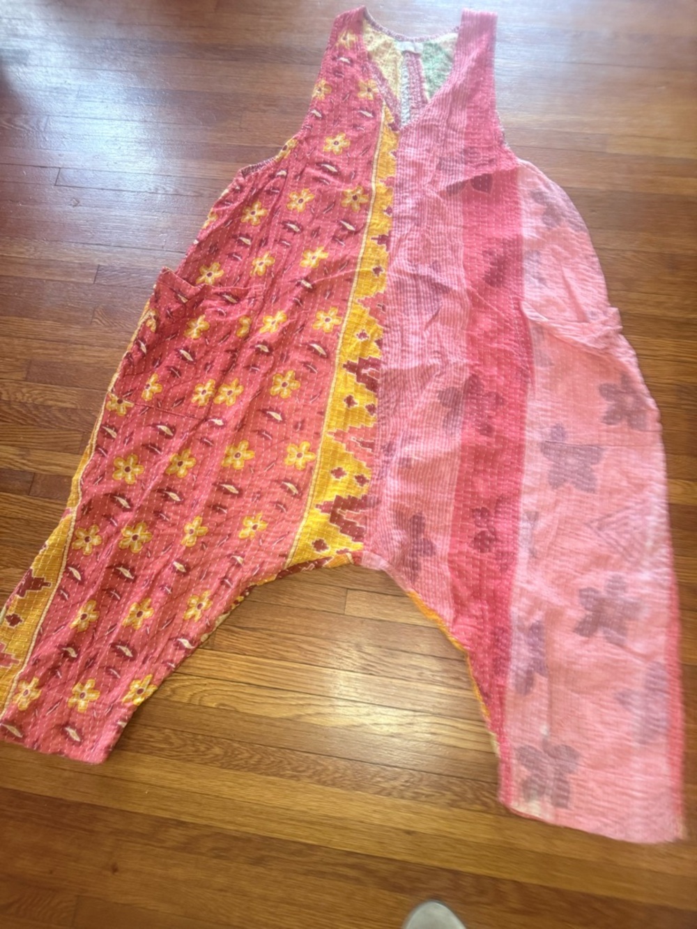 Kantha Bae Boho Patchwork Romper in Pink & Yellow